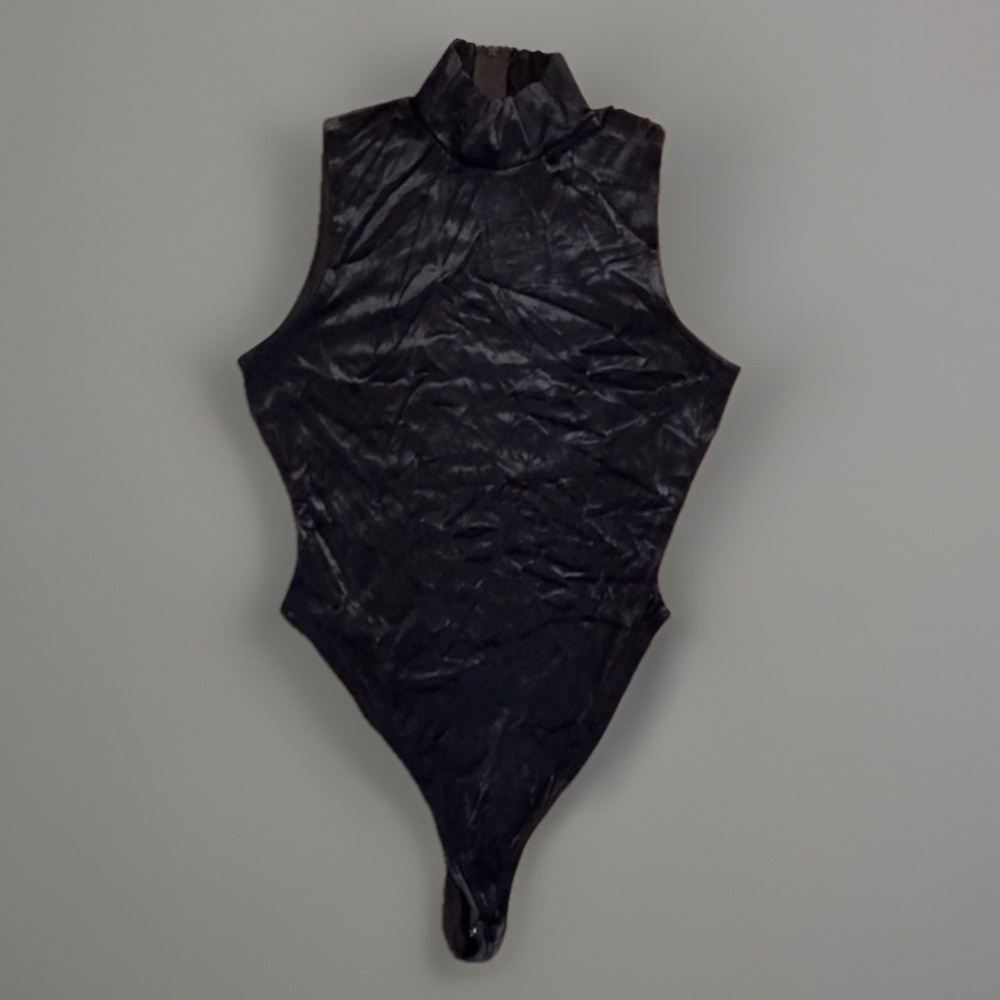 Arlotta Black Crushed Velvet Unitard Body Suit sz M/44